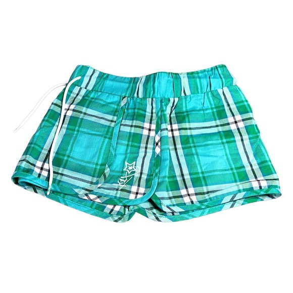 K1X Shorty Skort Skirt Shorts Green Check Plaid Elastic Waist Womens Small - Picture 3 of 8